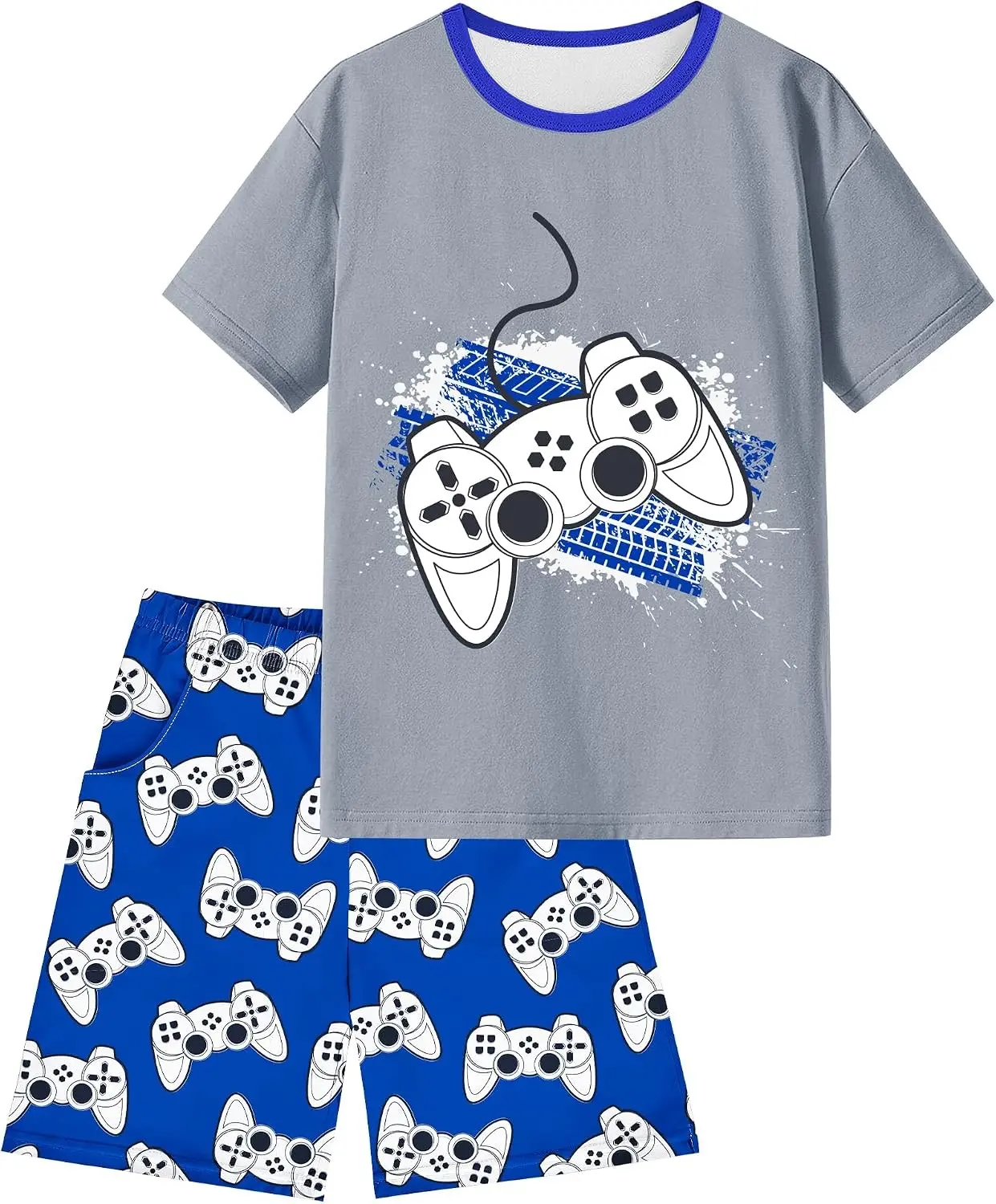 Boys Pajamas Boys Summer Pajamas Short Sleeve & Sleep Shorts Set 2 Piece Summer Kids Boy Pjs Sleepwear Sets Size 8-16