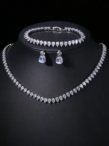 1 Set Luxurious Shiny Cubic Zirconia Teardrop Three-Piece Jewelry Set (Including Necklace, Bracelet & Teardrop Earrings) - Exclusive for Women in Dinners, Weddings & Birthday Gifting, A Light Luxury Accessory for Brilliant Eye-Catching Style