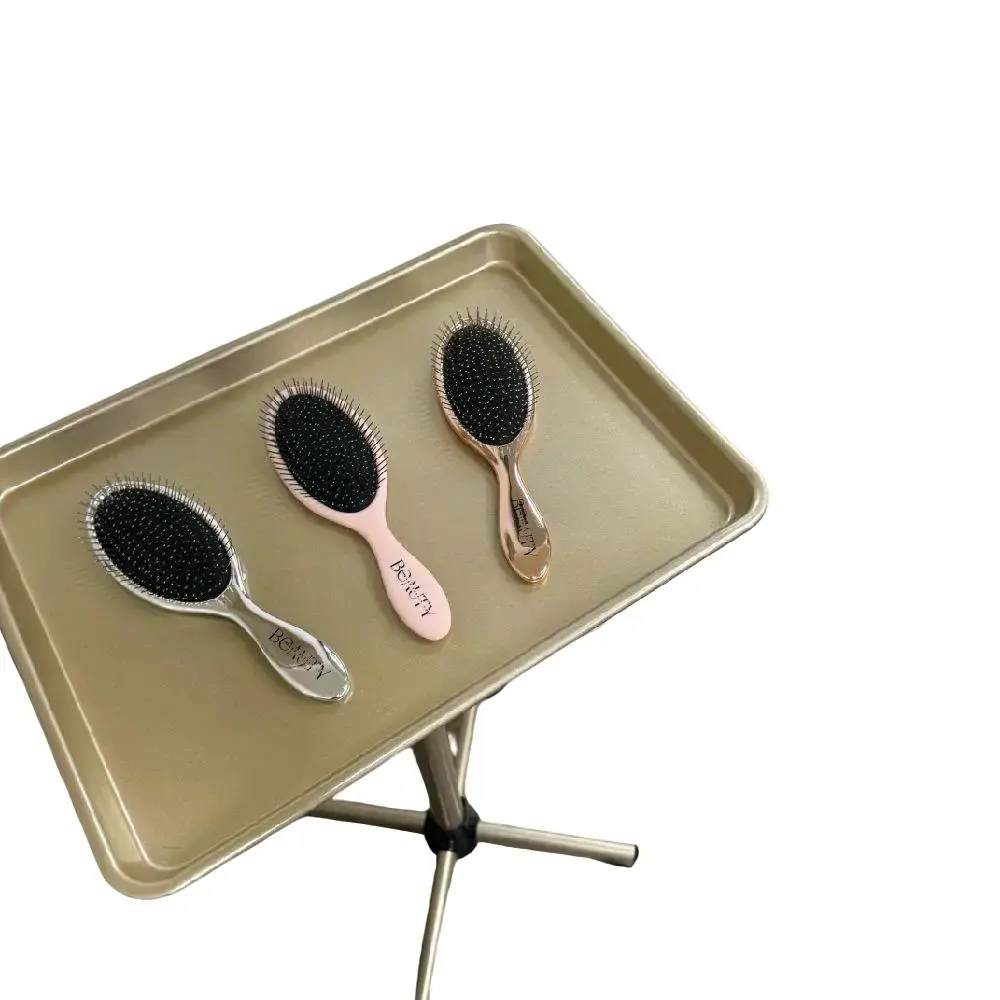 The BeautyBabeBrush is made with metal flexible bristle to allow for detangling. The are great for everyday use and perfect for a Hair Stylist.