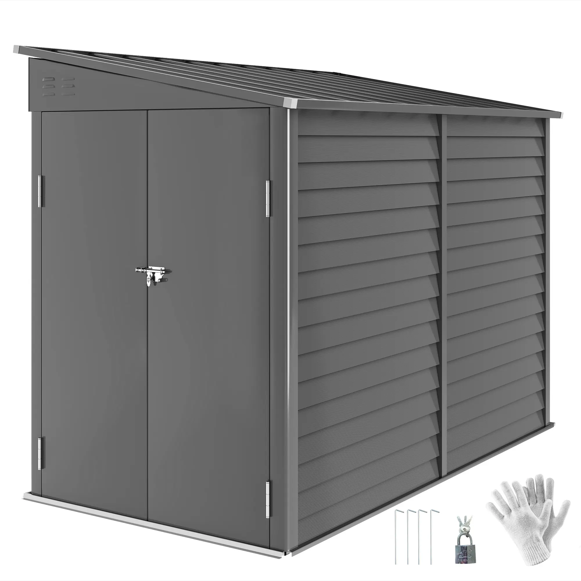 Outsunny 4.6' x 9' Steel Garden Shed, Weatherproof Metal Storage Shelter Shed, Outdoor Tool House with Foundation Kit, Lockable Doors, Gloves, 2 Air Vents for Backyard, Patio, Garden Sheds