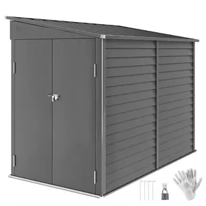 Outsunny 4.6' x 9' Steel Outdoor Storage Shed, Waterproof Lean to Shed, Metal Garden Tool House with Foundation Kit, Lockable Doors, Gloves and 2 Air Vents for Backyard, Patio, Lawn