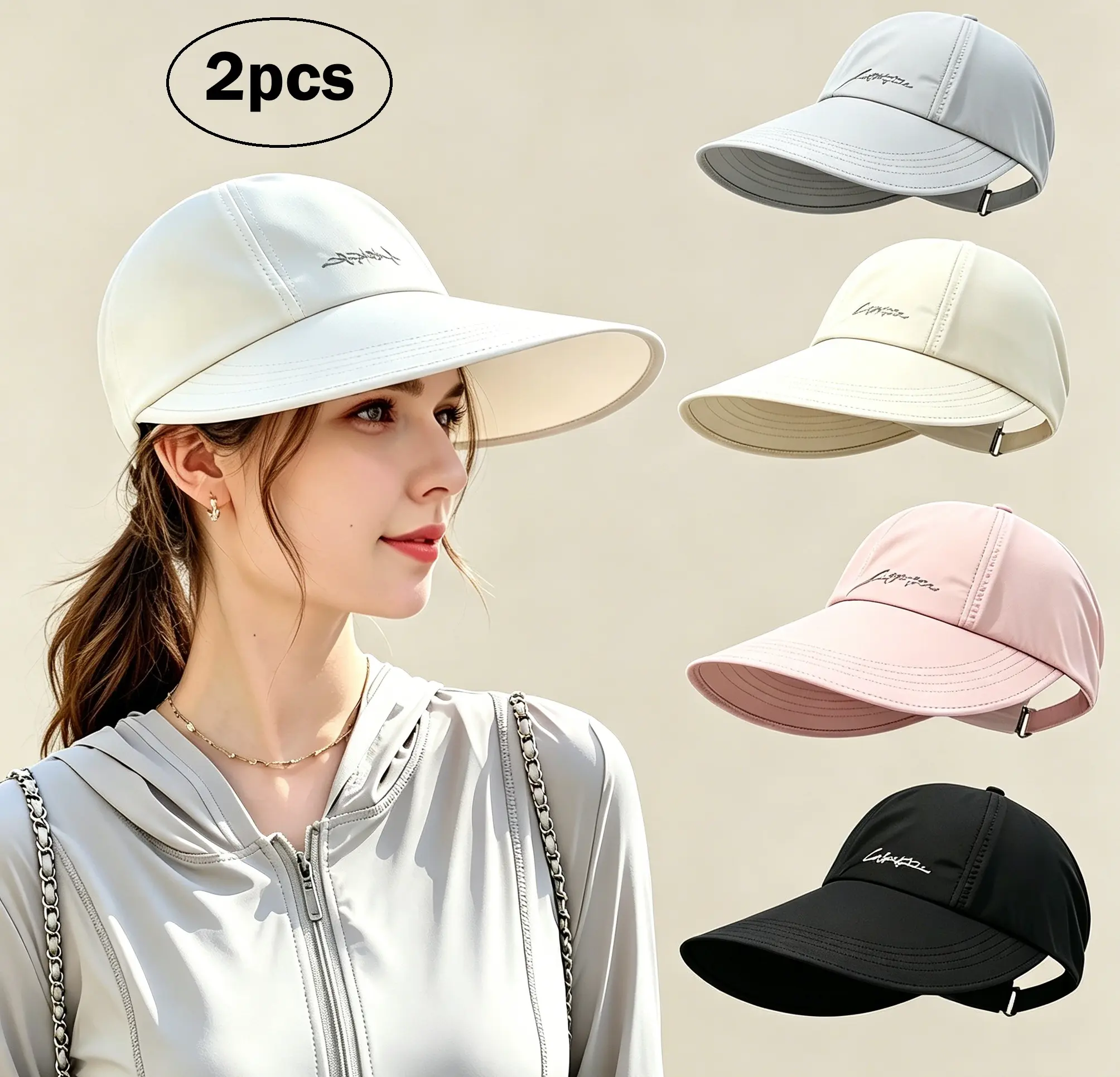 Men’s & Women’s 2-Pack UPF Sun Protection Baseball Hats - Lightweight, Adjustable Velcro Closure, Wide Brim, All-Season Elastic Design for Outdoor Sports (White/Gray/Black)