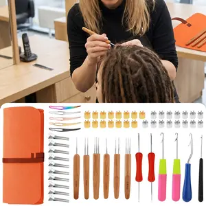 58 PCS Dreadlock Crochet Hook Tool, Different Size Bent Hook, Crochet Needle for Hair Braiding with Case Tool