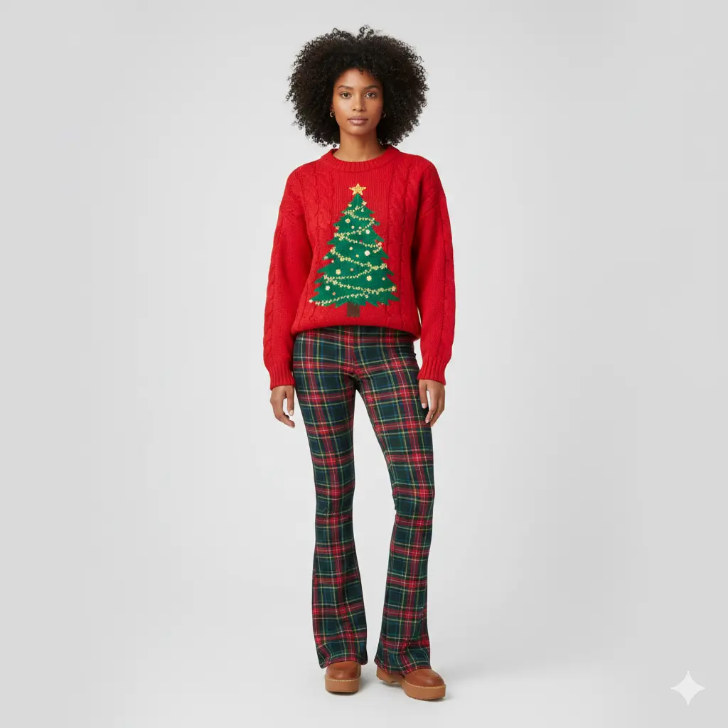 GREEN PLAID FLARE PANTS