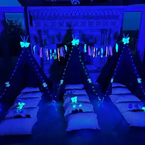 Glow Party-Glow in the Dark Party Sleepover Kit- Neon Party Activities Supplies with 3 Teepees, 15 Inflatable Pillows, 2 Banners, 6 Fairy Lights, 3 Favor Jars, and Customizable Pillow Beds for Ages 3+