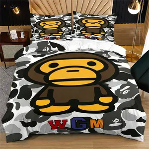 Animal and camouflage combination printed duvet cover, trendy ape head camouflage pattern, decorating rooms for children, Birthday gift, including 1 duvet cover and 1 or 2 pillowcases without core and pillow, Bedding Sets