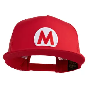 Mario World Logo Circle Patched 5 Panel Mesh Trucker Snapback Cap