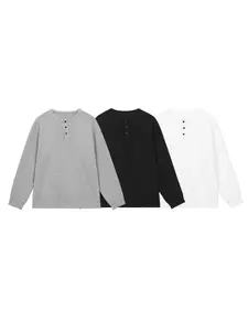 Men's Waffle Knit Henley Shirt, Long Sleeve Button Neck Casual T-Shirt, Comfortable and Stylish Top for Daily Wear