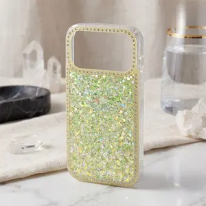 Women's 8-Color Glitter Luxury Sequin & Rhinestone Edge Smartphone Case - Diamond, Resin Accessories, Soft, Lightweight, Shockproof Shell for iPhone 17/16/15/14/13/12/11 Pro Max/16 Plus, Fashion Gift