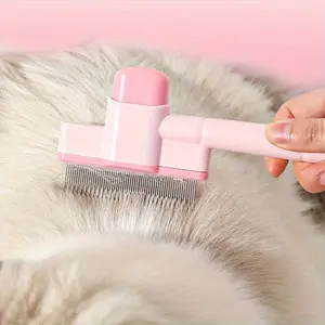 1pc Self-Cleaning Pet Grooming Comb for Cats and Dogs - Pink & Blue Massage Brush with Fine Teeth for Flea Removal, Detangling, and Shedding