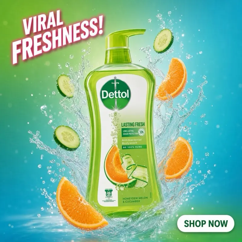 Dettol Antibacterial Body Wash, Melon & Cucumber Scent, 900ml Large Bottle Gentle Cleanser for Lasting Freshness