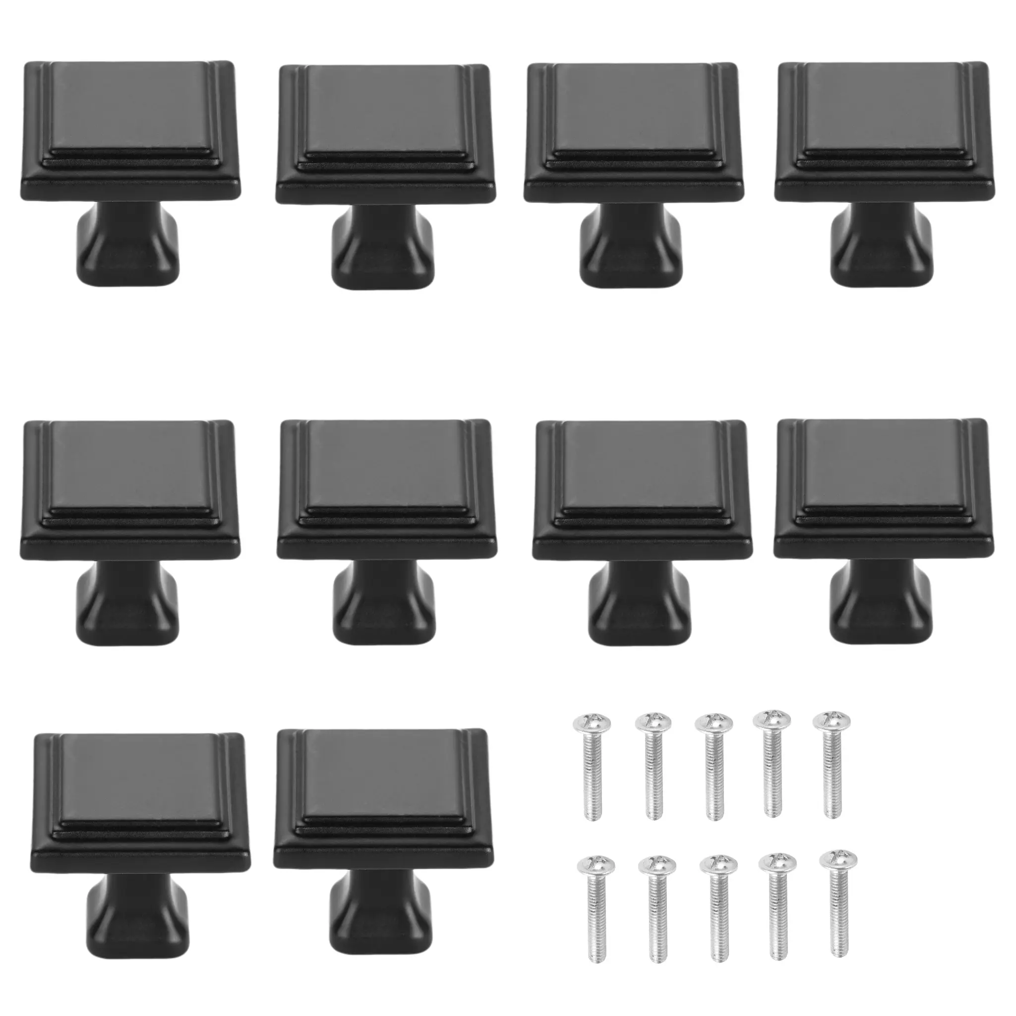 10pcs Matte Black Square Alloy Single-Hole Kitchen Cabinet Doorknobs, 1.1*0.98in Modern Easy-Install Door Knobs for Kitchen Cabinets, Closets, Wardrobes