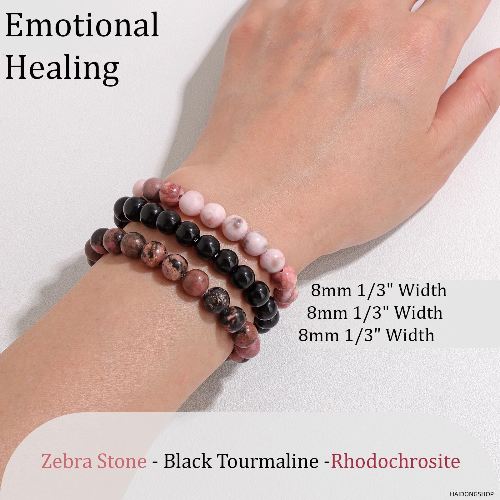 Women’s gemstone bracelet set, 8 mm elastic stretch crystal stone stackable wrist jewelry, spiritual emotional self-healing beaded bands, trendy layering accessory, sentimental birthday gift for everyday casual self-care wear