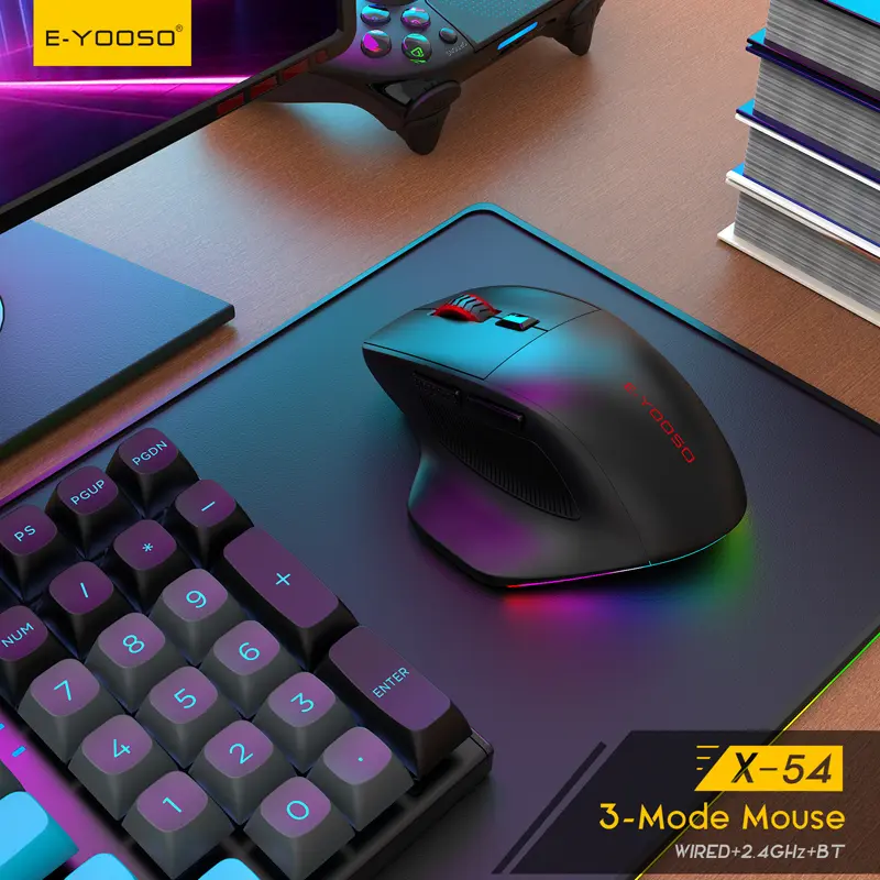 3 Mode E-YOOSO X-54 Gaming Mouse Wired Bluetooth 2.4G Wireless 5 DPI Adjustable Ergonomic Rechargeable Computer Mouse for PC Gamer