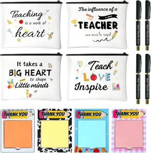 Teacher Gifts 4 Set, Teacher Appreciation Gifts in Bulk Thank You Best Teachers Gift, Gift for Teachers Makeup Bag, Sticky Note, Pen for Graduation