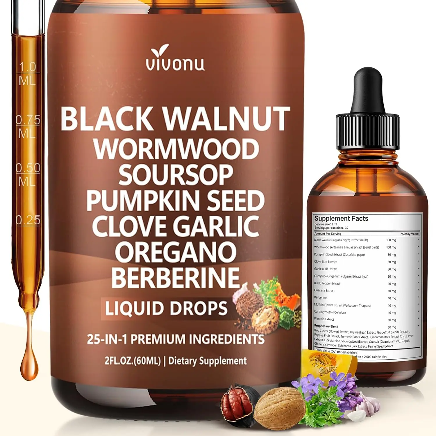 14-in-1 Berberine with Ceylon Cinnamon Supplements Liquid Drops, 2 FL OZ, Pack of 1 | Liposomal Tech with Cayenne Pepper, Soursop, Chromium, Bitter Melon, Turmeric, Moringa, Gymnema, Glucomannan & More