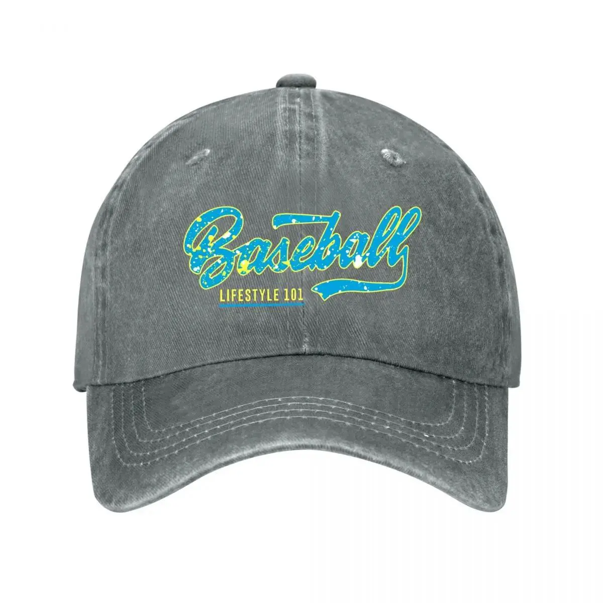 Baseball Lifestyle 101 Blue Yellow Splatter Script 2026 New Vintage Washed Cotton Baseball Cap Parent Kids Sun Hats