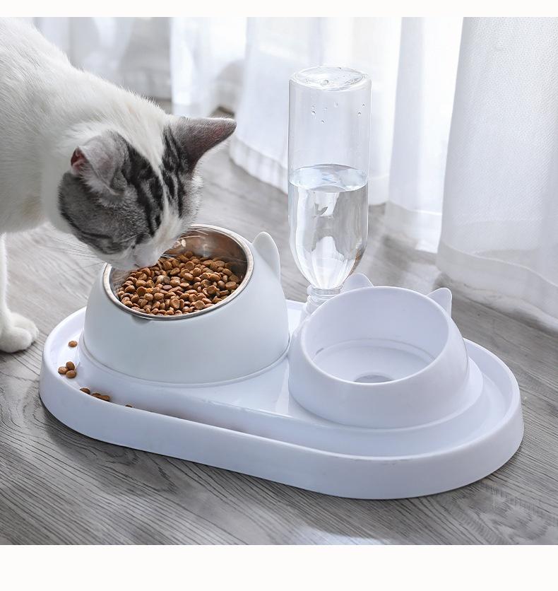 Stainless Steel Dog Bowl Double Bowl Cervical Protection Oblique Mouth Hot Pet Food Basin Supplies