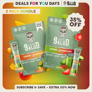 Salud 2-in-1 [Greens + Superfoods – Duo] Daily Greens Drink Mix, Agua Fresca, Gut Health & Bloating Support, Probiotics & Prebiotics, 20+ Fruits & Veggies, Vegan, Non-GMO (2-Pack, 30 Servings), Deals For You Days
