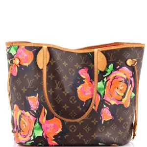 Pre-owned Louis Vuitton Canvas Coated Tote Bags REBAG Neverfull Tote Limited Edition Monogram Roses MM by Rebag
