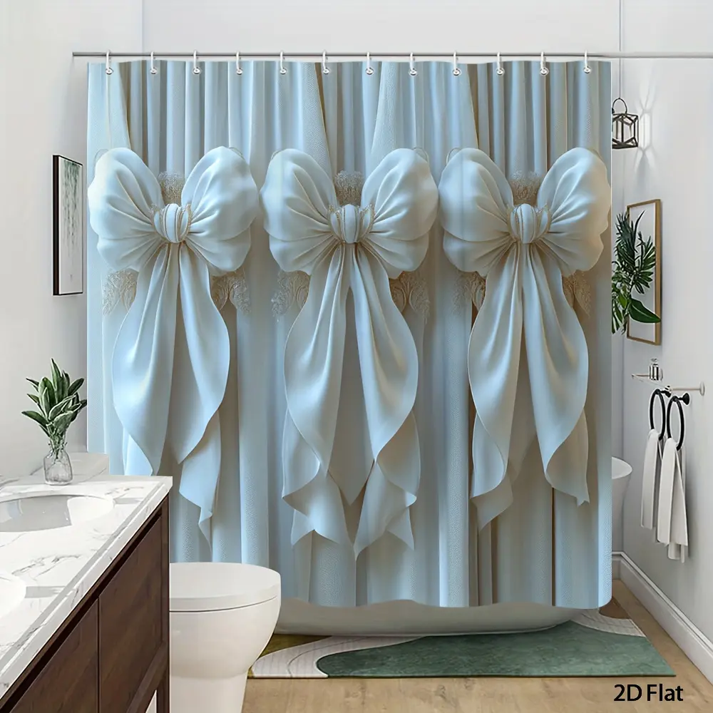 Ribbon bow pattern forest shower curtain, Decorative Shower Curtain, polyester fabric, bathroom home decoration, Shower Curtain Set, with 12 hooks