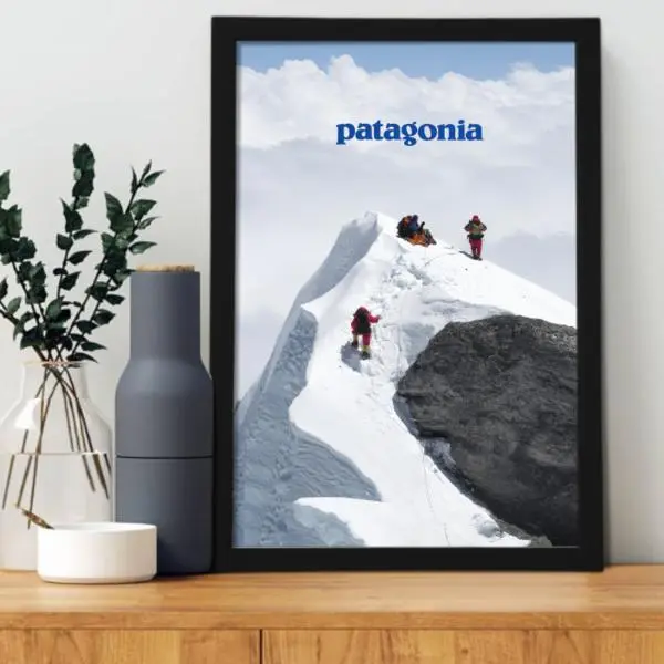 Snowy Trekking Patagonia Framed Canvas Wall Art, Mountain Hiking Landscape Ready-to-Hang Canvas Print for Bedroom, Living Room, Office, Cabin, or Apartment Decor, Winter Nature Wall Decoration, Gift for Mountain Lovers