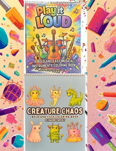 Deluxe Coloring Duo: Play It Loud & Creature Chaos — Premium Top Spiral Bound Bold and Easy Coloring Books on 163gsm Cardstock for Relaxation and Creativity