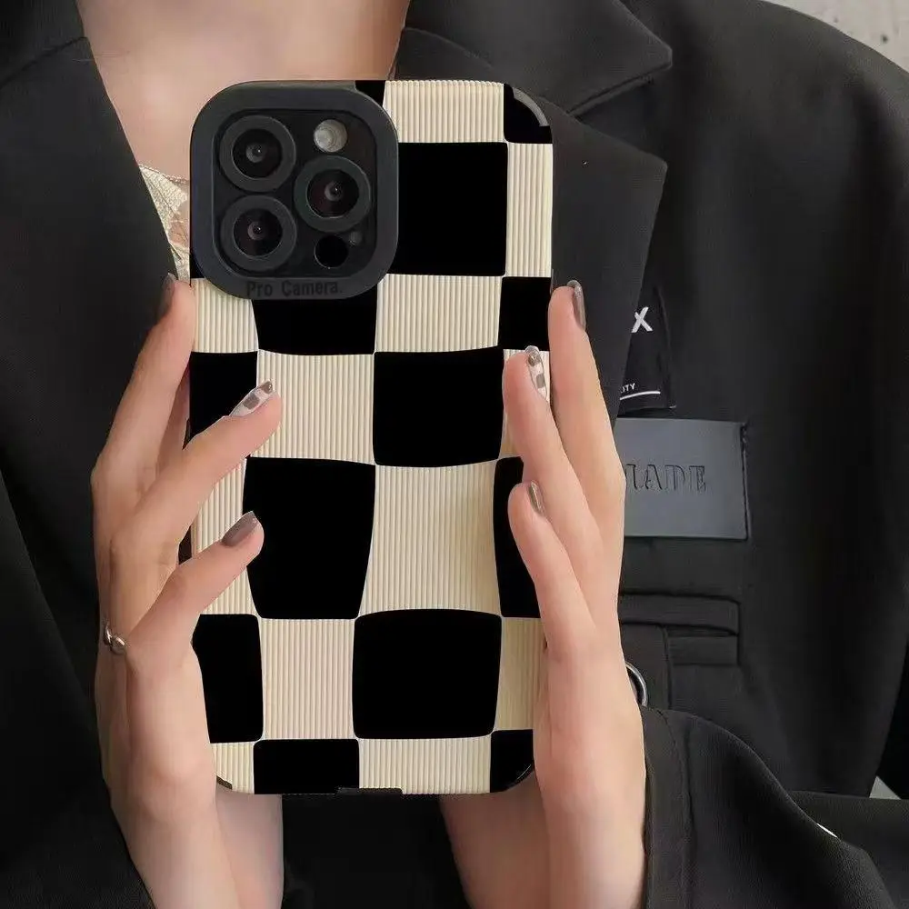 Lattice Pattern Cellphone Case, Shockproof Lens Protect Smartphone Case, Decorative Phone Protector Cover, Phone Protection Accessories Compatible wit