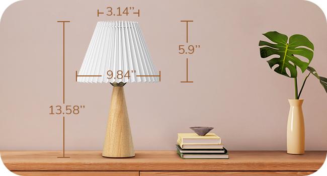 EDISHINE 13.58" Small Table Lamp, with White Pleated Lampshade, ON-OFF Switch, E26 Socket, Burlywood Base-HLTL15E