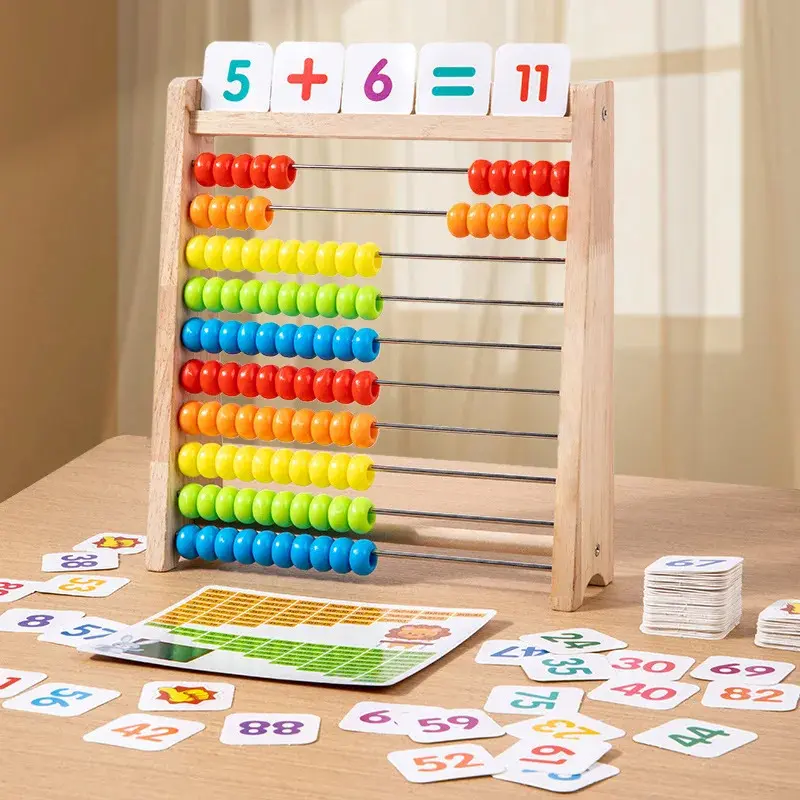 Classic Wooden Educational Counting Toy 100 Beads Preschool Math Learning Toys Montessori Number Arithmetic Abacus Toddler Gift Math Learning Tools