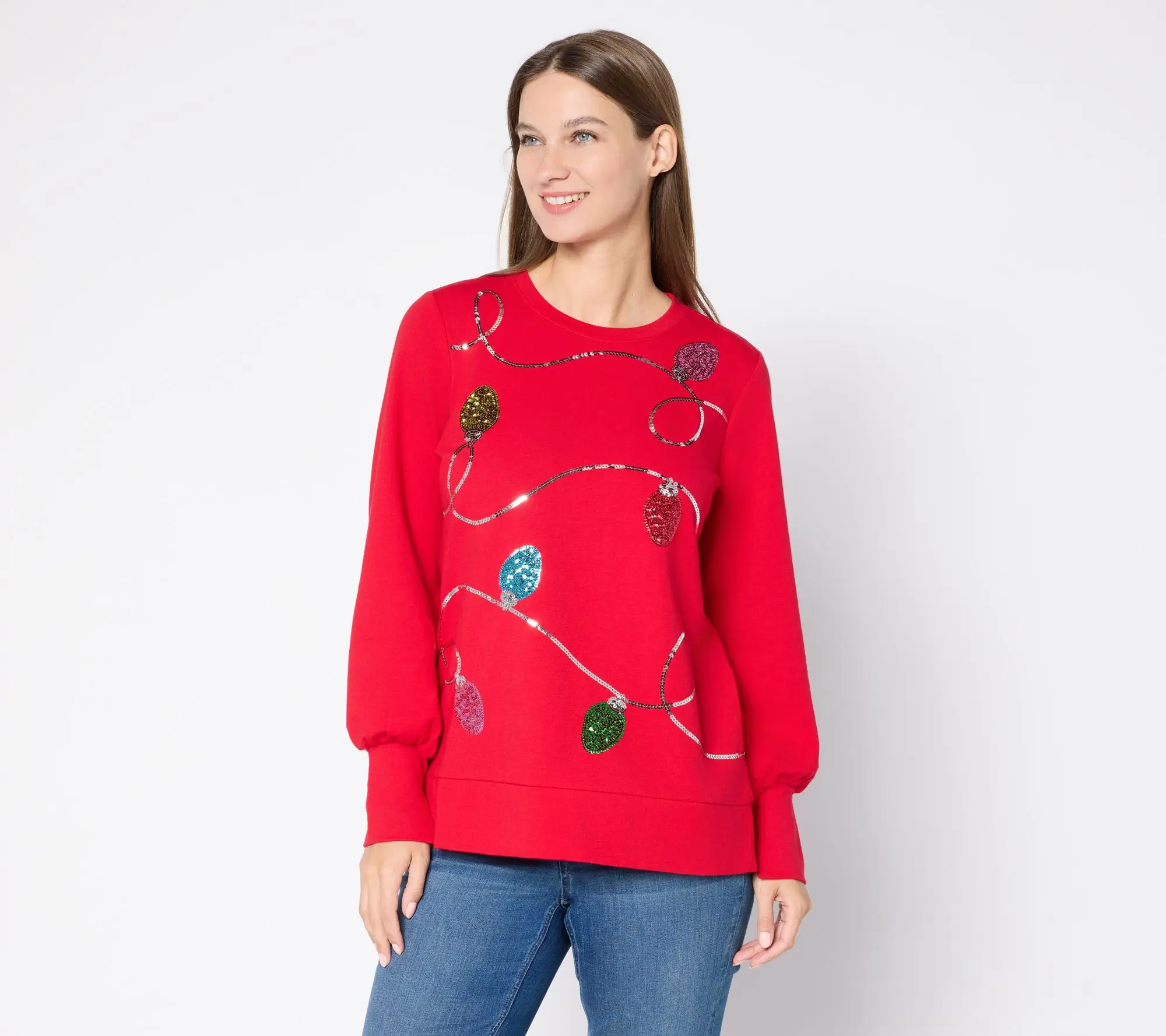 Jingle Belles by Kim Gravel Sequin Holiday Lights Knit Top
