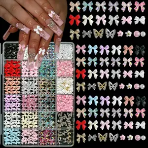 1Box 3D Classic Bowknots Resin Nail Charms Sold Color Ribbon Bow Light Luxury Hollowed Butterfly Alloy Nail Art Decorations DIY Manicure Supplies Nail Art Design