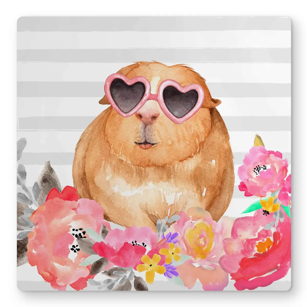 212 MAIN Aluminium Metal Wall Art - 16x16in Colorful Rose Flower Unique Artwork, Artistic Guinea Pig with Glasses, Kid Room Home Decor for Home Supplies Enthusiasts