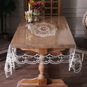 Clear Table Cover Protector Vinyl Table Cloth with White Lace Pattern Oil Spill Tablecloths for Dining Tables Parties Holidays (French Lace, 60 x 120 Inches)