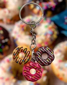 Donuts Keychain - Plastic Doughnut Design with Metal Ring, Functional Gift Accessory for Any Occasion