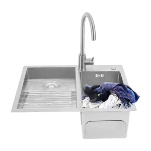 60 * 48cm Laundry Sink, Household Stainless Steel Laundry Sink with Faucet, Laundry Sink with Washboard