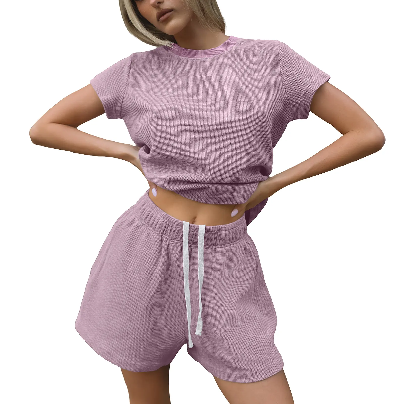 FAIABLE Washed Waffle 3.5" Shorts Relaxed Fit Casual Summer Shorts Cotton Blend Vintage Distressed Sweat Shorts with Elastic Waist Adjustable Drawstring Soft Breathable Streetwear Lounge Athletic Short Pants