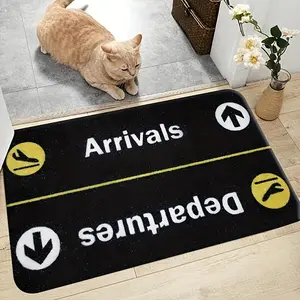 1pc Arrival and Departure Flight Theme Doormat - Rectangular Crystal Velvet Floor Mat, Machine Washable, Suitable for Entry Doors, Living Rooms, and Home Decor, All-Season Use