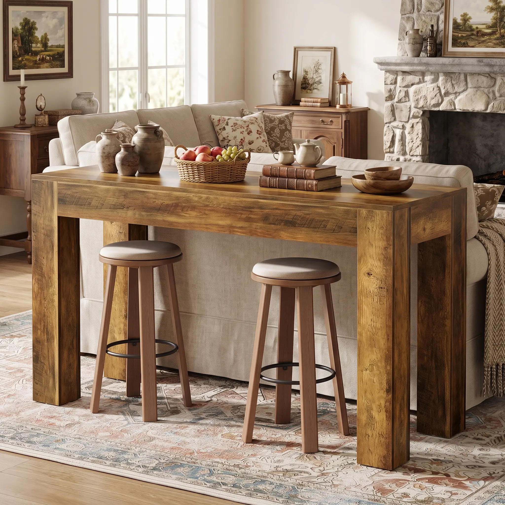 Spaco 63" Counter Height Bar Table for 4-6 – Farmhouse Rectangular Pub Table with Heavy Duty Wooden Block Legs, Rustic High Top Kitchen & Dining Table for Home Bar