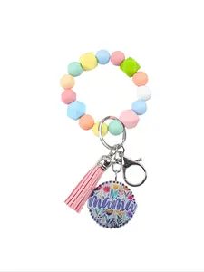 Vintage Floral Beaded Keychain, Macaron Color Wristlet Keyring, Elegant Retro Style, Perfect Mother's Day Gift, Ideal for All Seasons, Floral Pattern Keychain