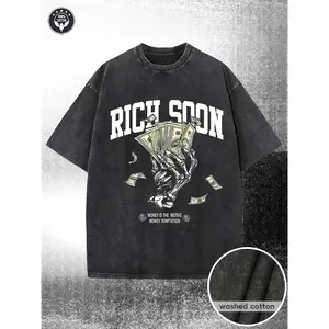 230G Water-Washed T-Shirt, Wealth Print, High-Quality Wax-Dyed, Machine Washable, with a Certain Thickness Suitable for Summer T-Shirts, Outdoor, And Holiday Gifts