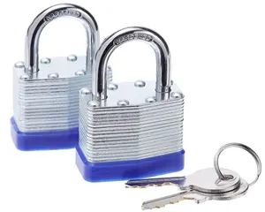 Laminated Steel Key Lock, 1-9/16 in. Wide Body, 2 Padlocks Keyed Alike