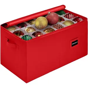 Christmas Ornament Storage Container with Dividers Box Stores Up to 544 Ornaments Zippered Convenient Adjustable Heavy Duty 600D Large Organizer Bin to Protect and Store Holiday Decor Red