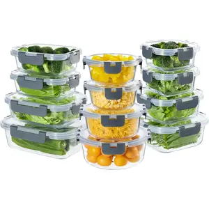 24 Pieces Glass Meal Prep Containers, Glass Food Storage Containers with Lids, Reusable Airtight Leakproof Lunch Bento Boxes Freezer, Microwave Oven and Dishwasher, Gray