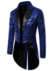 Men's Sequined Tailcoat, Shiny Round Sequins Long Tailcoat, Perfect for Wedding Banquet Stage Performance Band Show Holiday Celebration, Suit Jacket