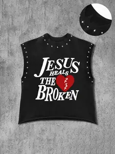 Men's Casual Vest with Faith Print, Trendy Attitude, Vintage Style, Versatile and Eye-Catching, Perfect for City Walks and Shops