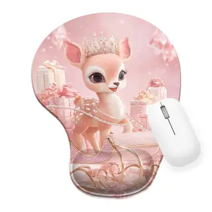 Cute Pink Deer with Crown Wrist Rest Mouse Pad - 8.98*7.56inches Silicone Supportive Mat for Office Home Computer Use, Ideal Gift for Kids and Fans of Kawaii Decor