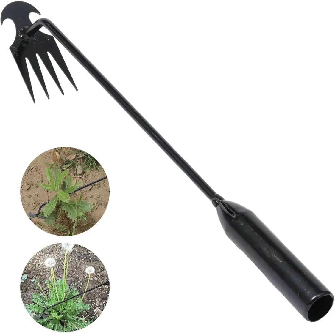 Outdoorfun Garden Weed Pulling Tool Uprooting Weeding Tool,4 Teeth Weed Puller Tool Manganese Steel Garden Weeder Tool for Vegetable Gardening Planting(Black, 2 Pack,19 inches)