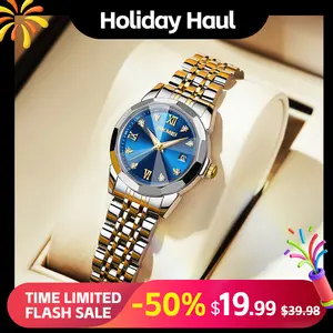 SKMEI Women's Quartz Watch with Diamond Cut Glass Mirror Roman Numeral Dial 3ATM Waterproof Stainless Steel Strap Elegant Couple Watch for Daily Wear and Special Occasions