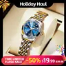 SKMEI Women's Fashionable Party Watch - Modern Fashionable Waterproof Wristwatch, 27mm Small 2-Tone Steel Band with Buckle, Rhinestone Markers, Date Window, Quartz Analog, 30-50m/30M - 50M Water Resistance, Elegant Dress Watch for Office & Daily Wear